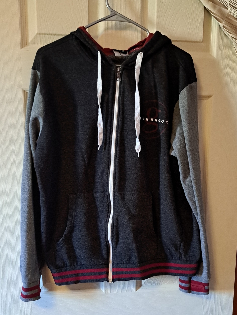 Garth Brooks Dark Charcoal and Gray Zip-Up Hoodie with Maroon Trim